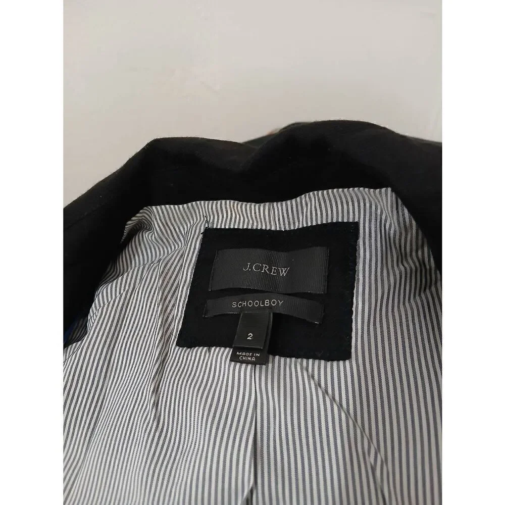 J crew womens size 2 SCHOOL BOY BLAZER jacket black fine wool TWO BUTTON